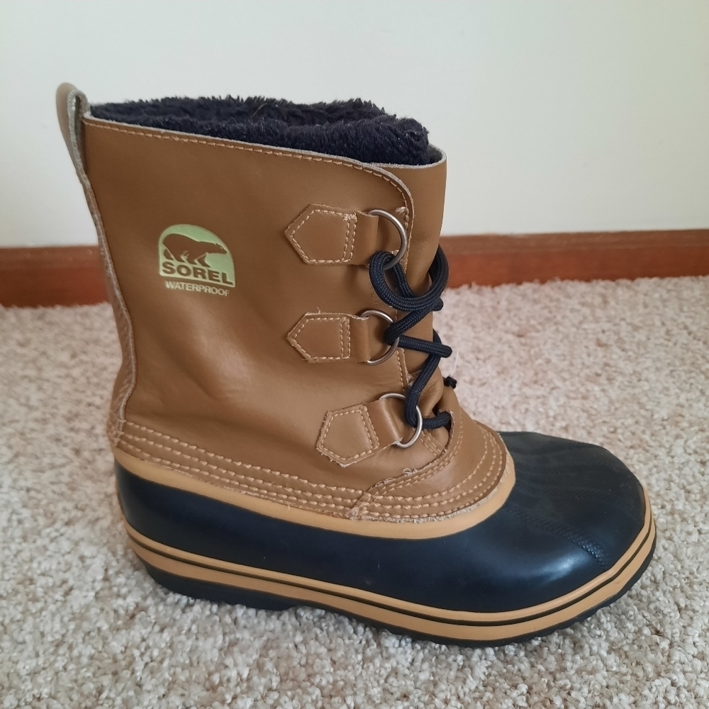 Sorel Tan Leather Waterproof Winter Snow Boots With Liners NY1443-259 Size 5 - Picture 2 of 13